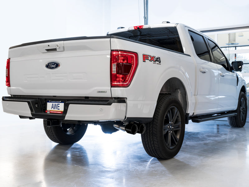 AWE 21+ Ford F150 Dual Side Exit Cat-Back Exhaust - 4.5in Diamond Black Tips *For Stock Y-Pipe Only