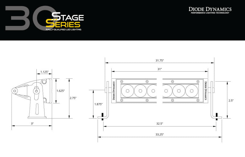 Diode Dynamics 30 In LED Light Bar Single Row Straight Clear Driving Each Stage Series