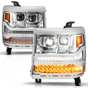 ANZO 16-18 Chevy Silverado 1500 (Factory HID Models ONLY) Full LED Proj Headlights Chrome - Pair