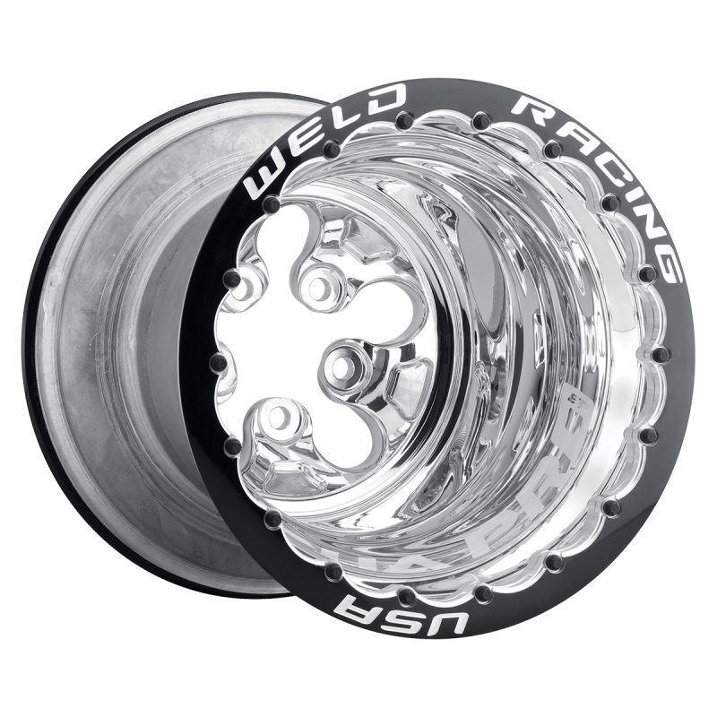 Weld Alpha-1 Pro 15x14 / 5x4.75 / 2 BS / 3.18 HB - Black Center - Polished Shell - DBL MT Wheel
