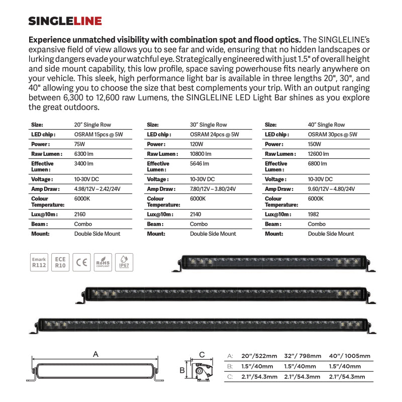 Go Rhino Xplor Blackout Series Single Row LED Light Bar (Side/Track Mount) 31.5in. - Blk