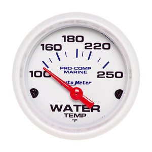 Autometer Marine White Gauge 2-1/16in Electric Water Temperature Gauge 100-250 Deg F