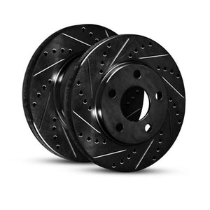 R1 08-20 Sterling Bullet Front Left Drilled & Slotted Black Brake Rotor