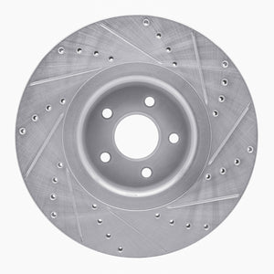 R1 14-19 Ford Focus Front Left Drilled & Slotted Silver Brake Rotor