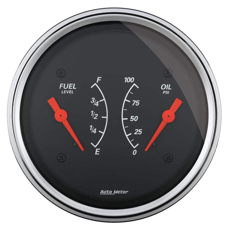AutoMeter Gauge Dual Fuel & Oilp 3-3/8in. 240 Ohm(e) to 33 Ohm(f) & 100PSI Elec Designer Black