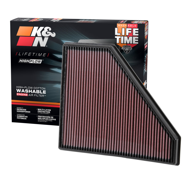 K&N Replacement Panel Air Filter 12.313in OS L x 10.313in OS W x 1.188in H for 13-14 Cadillac ATS