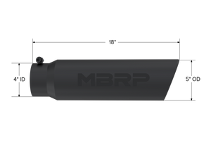 MBRP Universal 5in OD Angled Rolled End 4in Inlet 18in Length Black Finish Exhaust Tip