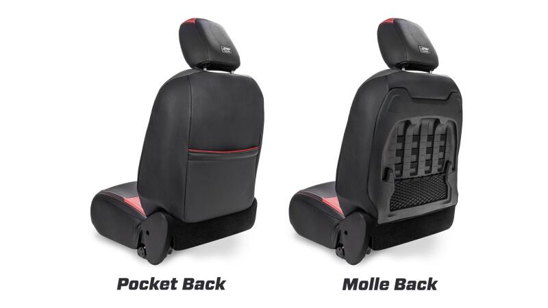 PRP 2018+ Jeep Wrangler JL/2 Door/ Non-Rubicon Front Seat Covers (Pair) - Black w/ Red Stitching