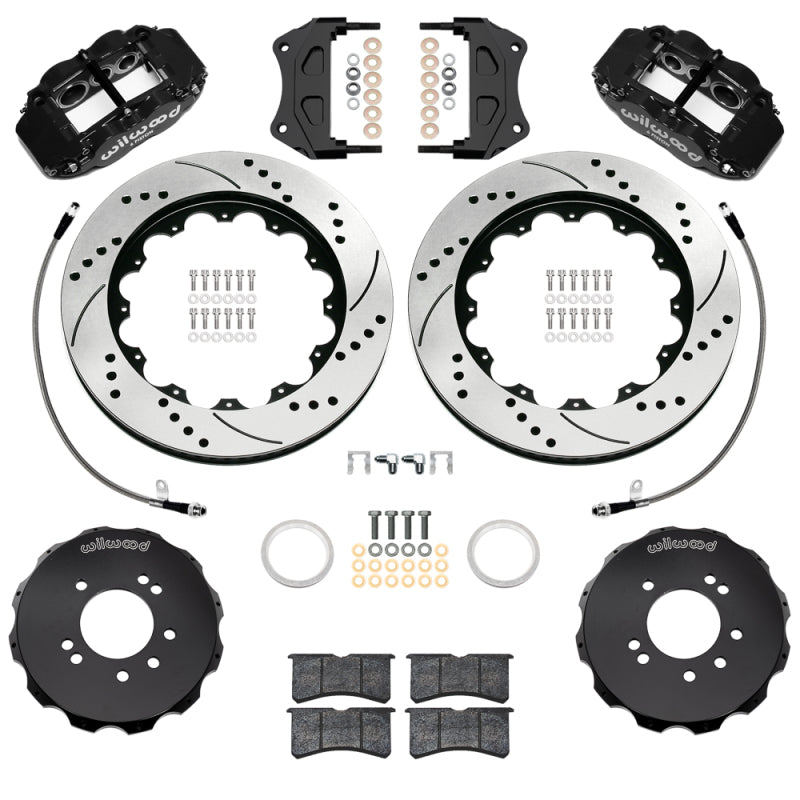 Wilwood 99-02 Nissan Skyline Superlite 6R Front BBK w/ 14.00in D/S Rotors & Flexlines - Black