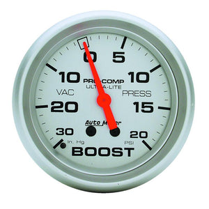 Autometer Ultra-Lite 66.7mm Full Sweep Electronic 30 IN Hg / 20 PSI Vacuum/Boost Gauge