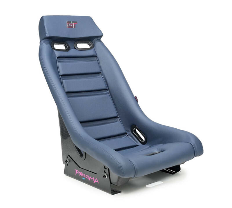 NRG GT Retro Bucket Seat - Navy PVC Leather Navy Stitching Silver Fiberglass Back w/ Glitter