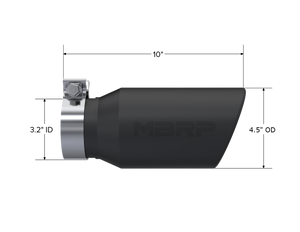 MBRP Universal Tip 4.5in OD / 3.2in Inlet / 10in Length / Angled Cut Rolled End - Black
