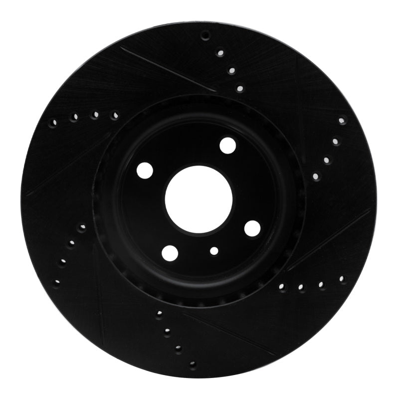 R1 2016-2025 Fiat 124 Spider Front Left Drilled & Slotted Black Brake Rotor