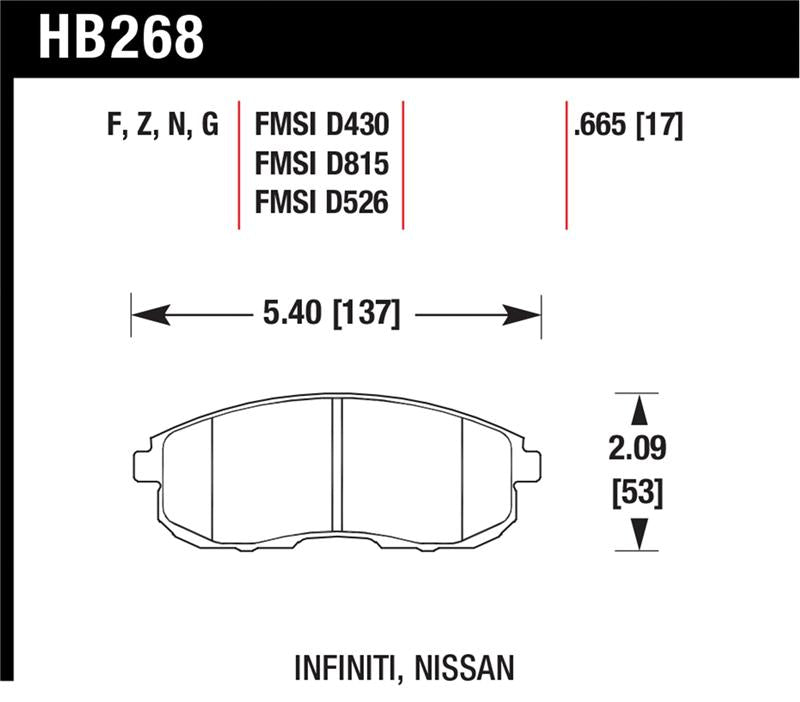 Hawk 03-04 G35/03-05 G35X/ 02-05 350z w/o Brembo Performance Ceramic Street Front Brake Pads
