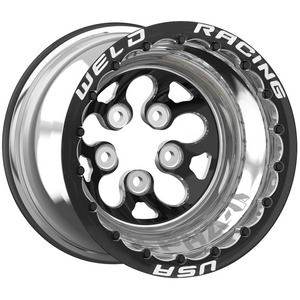 Weld Alpha-1 15x10 / 5x4.75 / 3 BS / 3.18 HB - Black Center - Polished Shell - Black DBL MT Wheel