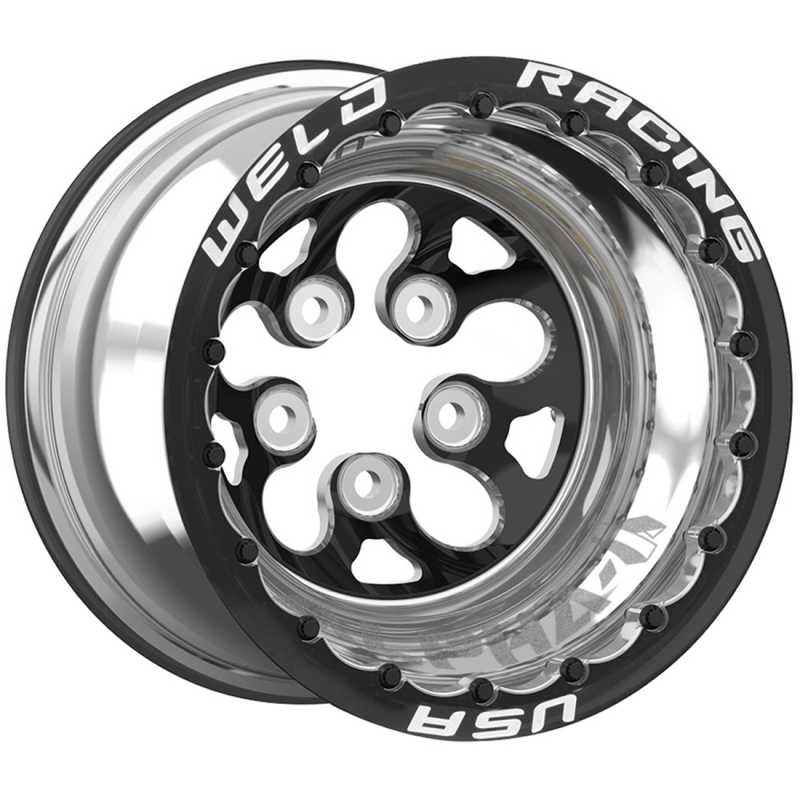 Weld Alpha-1 15x11 / 5x4.5 / 6 BS / 3.18 HB - Black Center - Polished Shell - Black SBL MT Wheel