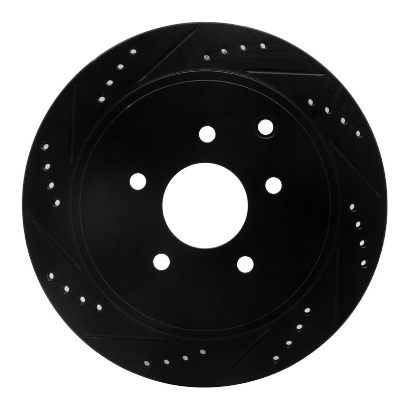 R1 2003-2024 Infiniti M37 Rear Left Drilled & Slotted Black Brake Rotor