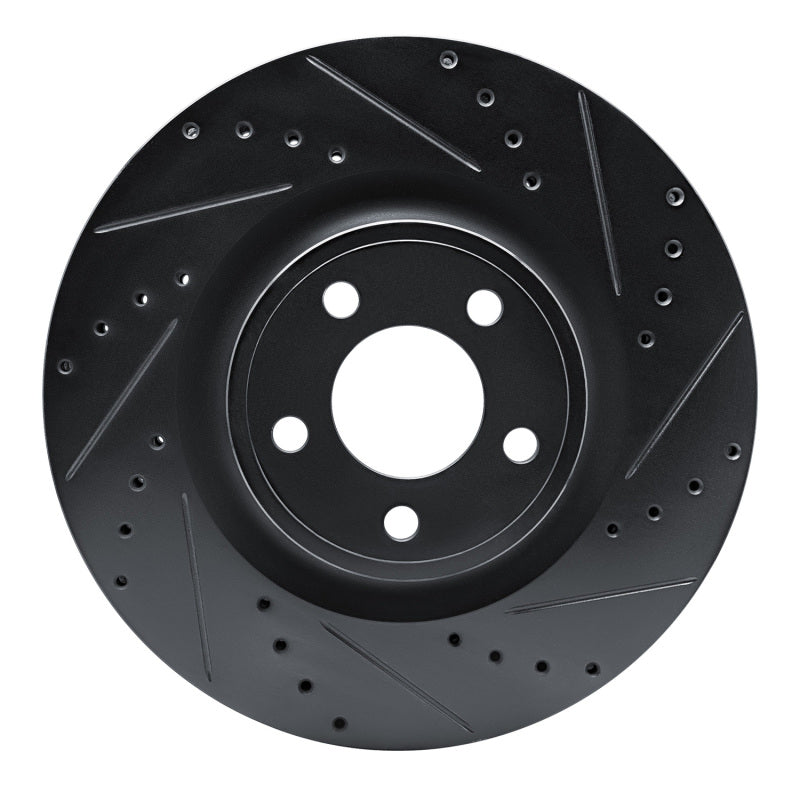 R1 15-25 Ford Mustang Front Right Drilled & Slotted Black Brake Rotor