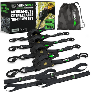 Rhino USA Retractable Ratchet Straps (2Pk 1Inx10Ft) Black