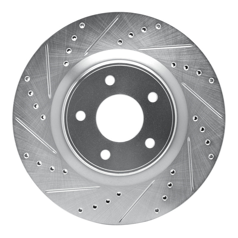 R1 13-25 Infiniti Q50 Front Left Drilled & Slotted Silver Brake Rotor