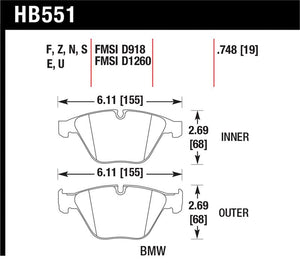 Hawk 07-09 BMW 335d/335i/335xi / 08-09 328i/M3 HP+ Street Front Brake Pads