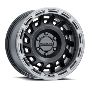 Raceline 957BS Halo 17x9in / 8x165.1 BP / -12mm Offset / 130.81mm Bore - Black & Silver Lip Wheel