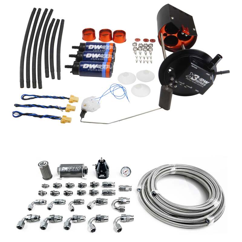 DeatschWerks 05-18 GM Truck X3 Module with DW400 Pumps and PTFE 8AN Plumbing Kit