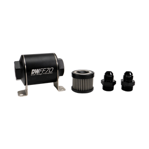 DeatschWerks Stainless Steel 8AN 5 Micron Universal Inline Fuel Filter Housing Kit (70mm)