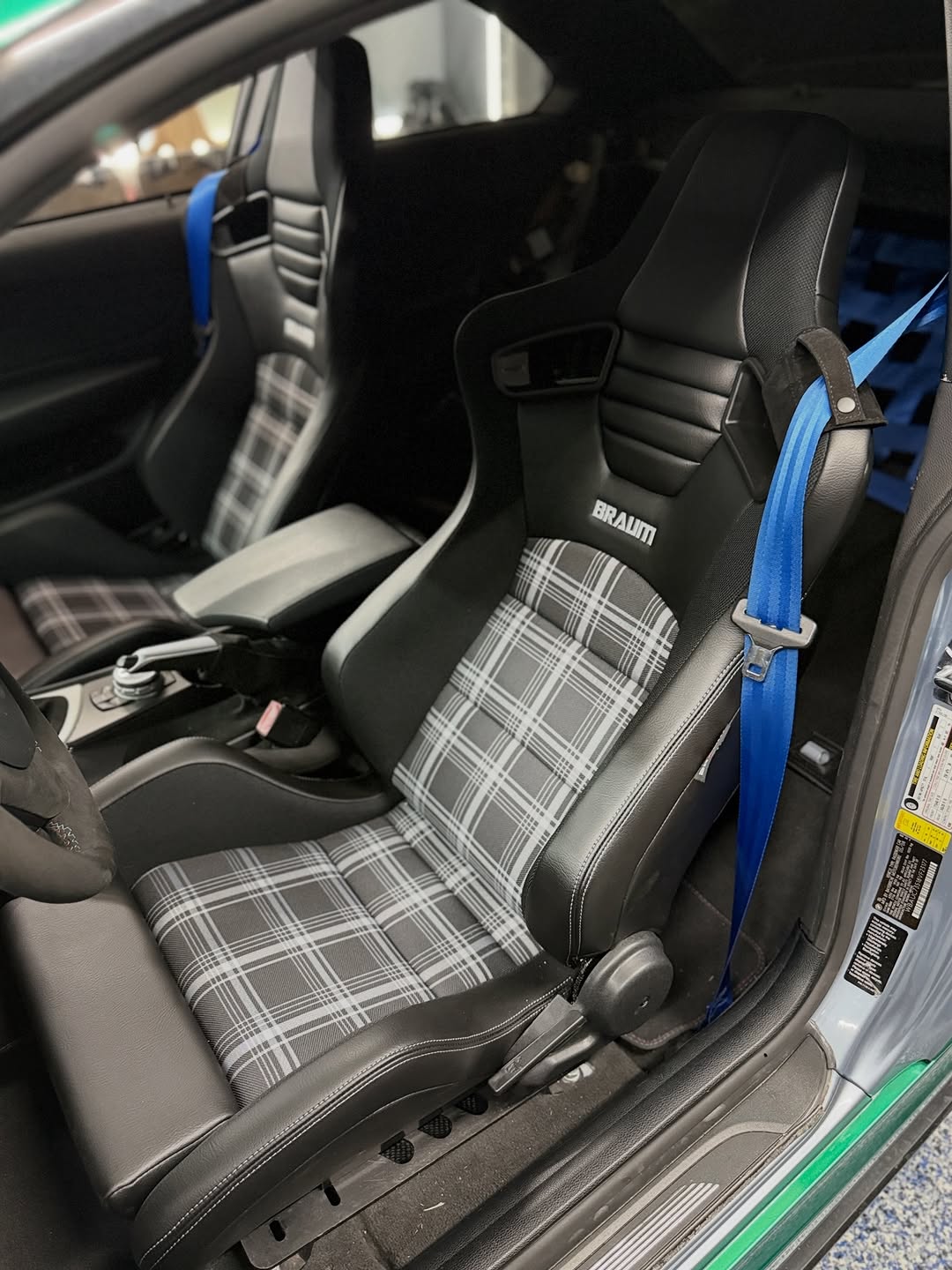 BRAUM Racing ELITE-S Series Sport Reclinable Seats - Priced Per Pair BLack Leatherette / Grey Plaid
