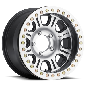 Raceline RT232 Monster 17x8.5in/8x165.1 BP/-6mm Offset/130.81mm Bore - BLK & Machined Beadlock Wheel