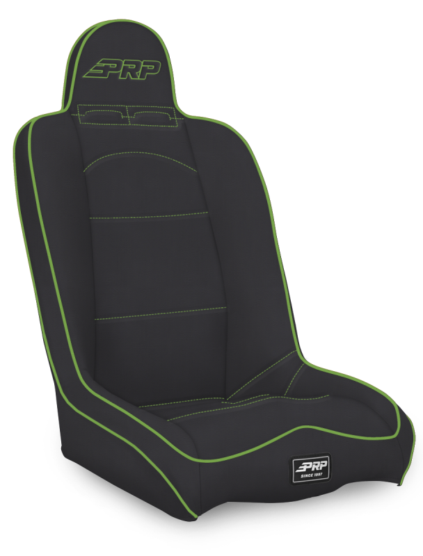 PRP Daily Driver High Back Suspension Seat- Black/Green Vinyl