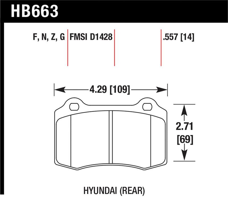 Hawk 10 Hyundai Genesis Coupe (Track w/ Brembo Breaks) HPS Street 14mm Rear Brake Pads