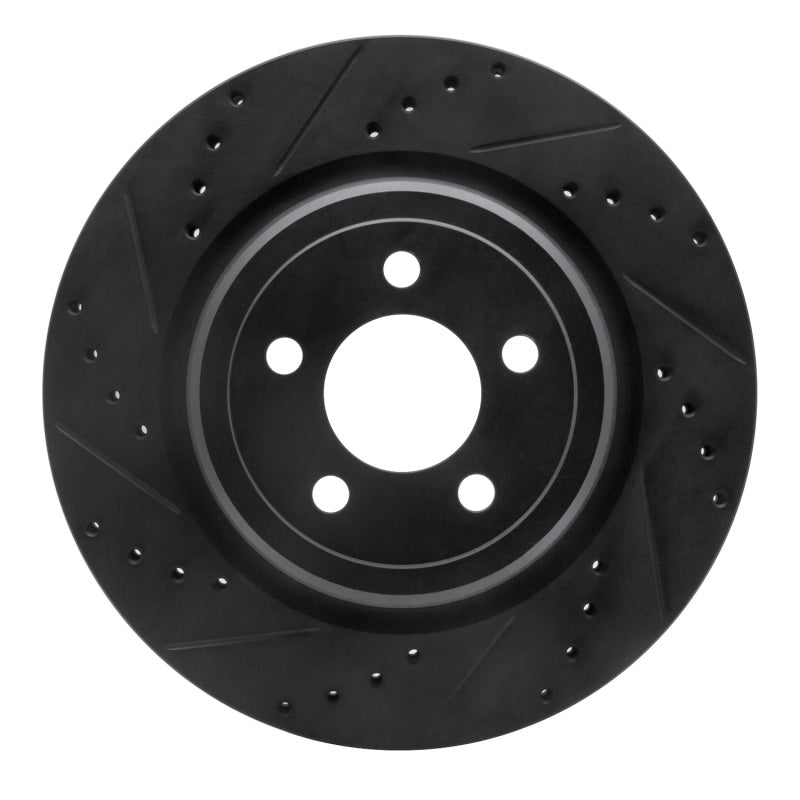 R1 06-23 Dodge Charger Rear Left Drilled & Slotted Black Brake Rotor