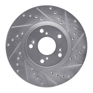 R1 06-15 Honda Civic Si Front Right Drilled & Slotted Silver Brake Rotor