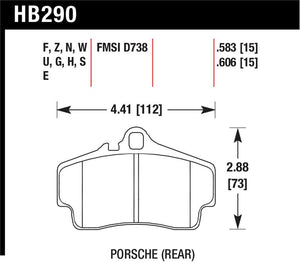 Hawk 98 Porsche 911 Targa/99-08 911 Carrera 4/00-06 Boxster S DTC-70 15mm Rear Brake Pads