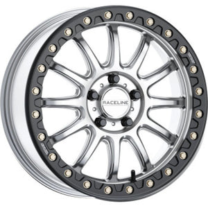 Raceline A14SB Alpha 15x10in/4x137 BP/10mm Offset/110.18mm Bore - Silver & Blk Ring Beadlock Wheel