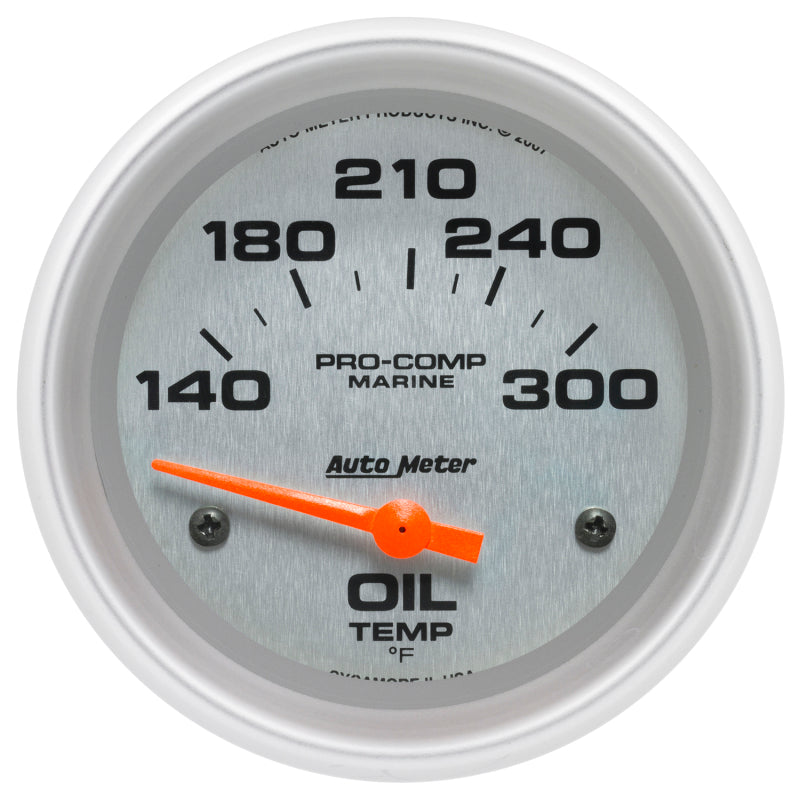 Autometer Marine Silver Ultra Lite Electric Oil Temperature Gauge 2-5/8in 140-300 Deg F