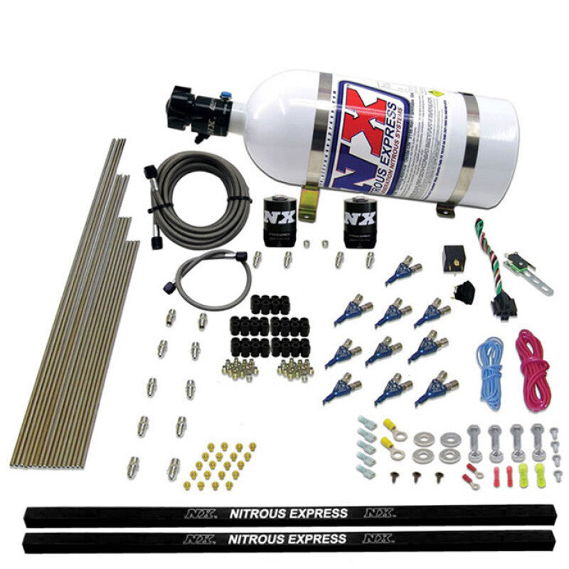 Nitrous Express 10 Cyl Piranha Nozzle Direct Port Nitrous Kit (250-500HP) w/10lb Bottle