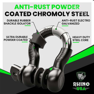 Rhino USA 3/4In D-Ring Shackle Set (2-Pack) Matte Black