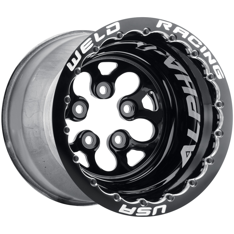 Weld Alpha-1 15x16 / 5x4.5 / 5 BS / 3.18 HB - Gloss Black Center - Gloss Black Shell - DBL MT Wheel