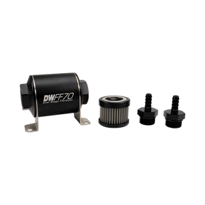 DeatschWerks Stainless Steel 5/16in 100 Micron Universal Inline Fuel Filter Housing Kit (70mm)