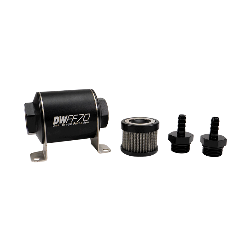 DeatschWerks Stainless Steel 5/16in 100 Micron Universal Inline Fuel Filter Housing Kit (70mm)