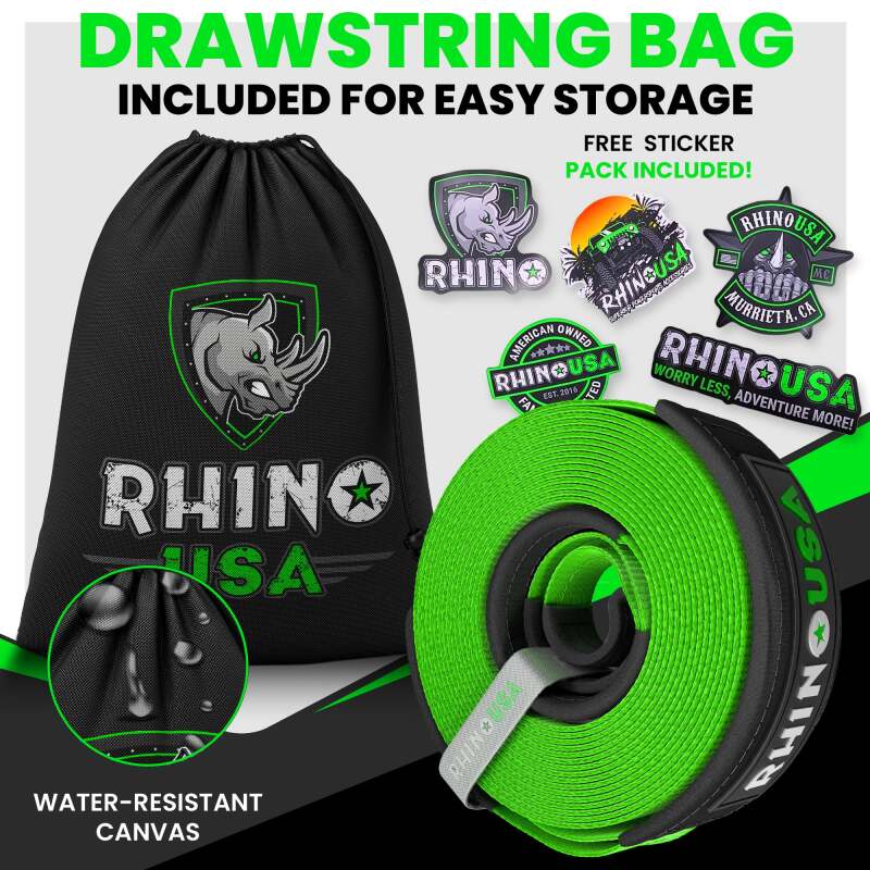 Rhino USA Recovery Tow Strap 4Inx30Ft (Black)