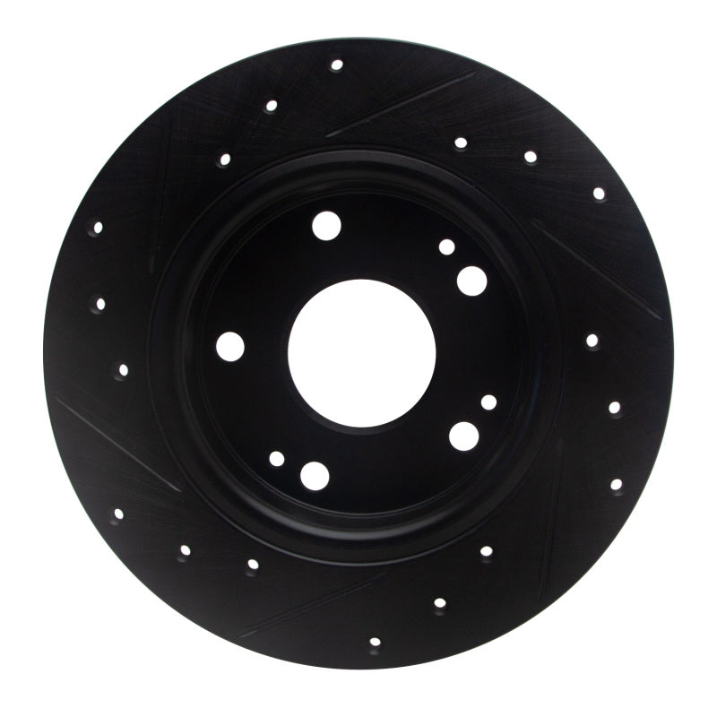 R1 2016-2025 Honda Civic Hatchback Rear Right Drilled & Slotted Black Brake Rotor