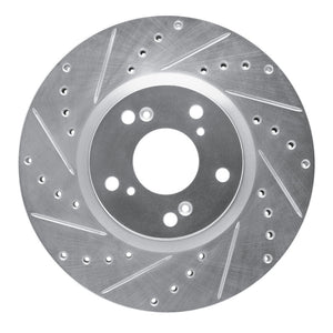 R1 06-15 Honda Civic Si Front Left Drilled & Slotted Silver Brake Rotor