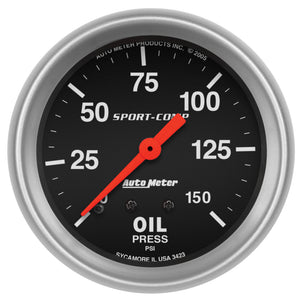 AutoMeter Gauge Oil Pressure 2-5/8in. 150PSI Mechanical Sport-Comp