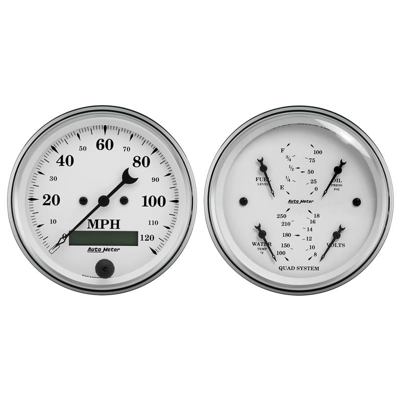 AutoMeter Gauge Kit 2 Pc. Quad & Speedometer 3-3/8in. Old Tyme White
