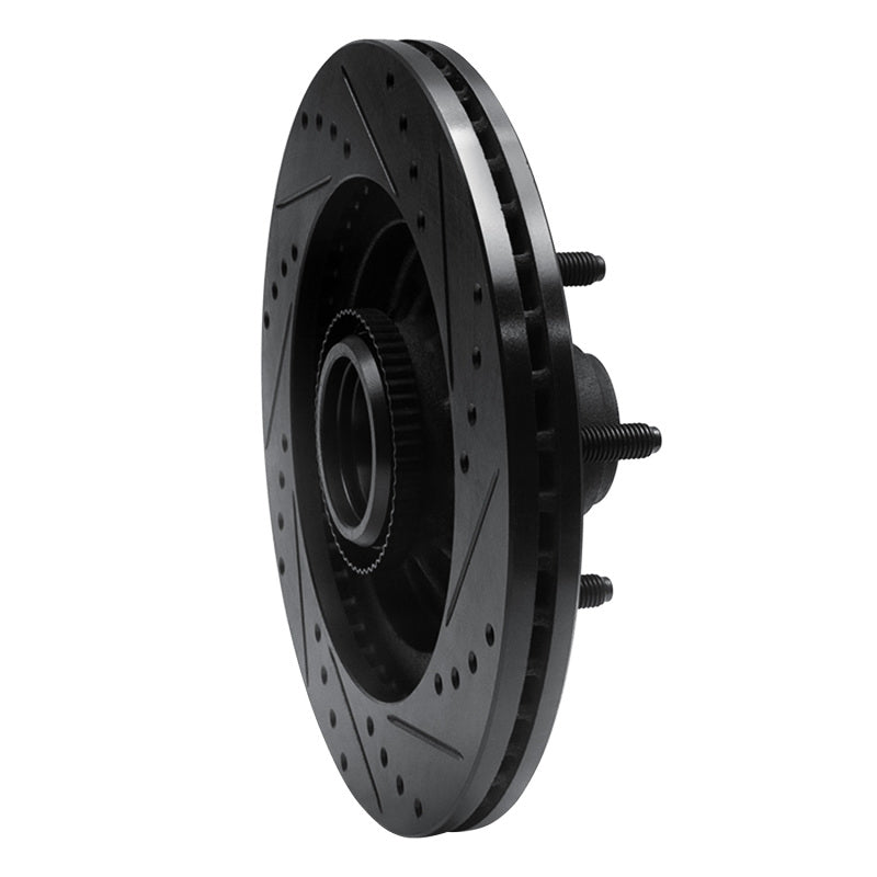 R1 00-04 Ford F-150 RWD Front Left Drilled & Slotted Black Brake Rotor