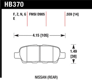 Hawk 03-07 350z / G35 / G35X w/o Brembo HPS Street Rear Brake Pads
