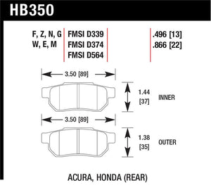 Hawk 90-01 Acura Integra (excl Type R) / 98-00 Civic Coupe Si HPS Street Rear Brake Pads